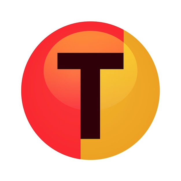 Szablon logo z literą T wektor okrągła ilustracja w kolorze czerwonym i żółtym pomarańczowym na białym tle
