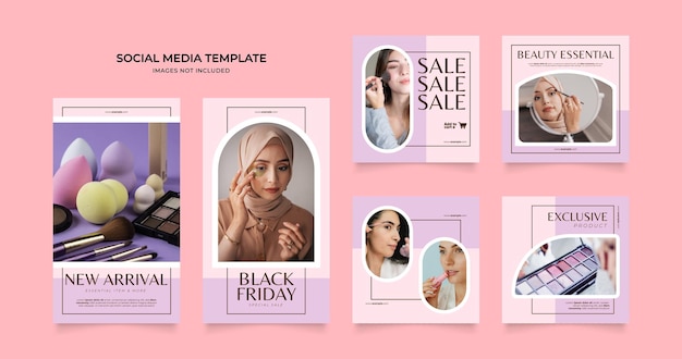 szablon mediów społecznościowych baner blog promocja sprzedaży mody w pełni edytowalny instagram i facebook kwadratowy post ramka puzzle organiczna sprzedaż plakat świeży różowy element kształt wektora tła