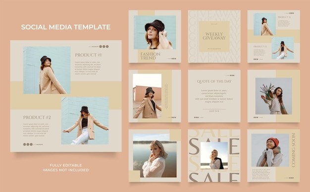 Szablon mediów społecznościowych baner moda sprzedaż promocja w pełni edytowalny instagram i facebook kwadratowa ramka pocztowa puzzle organiczny plakat sprzedaży