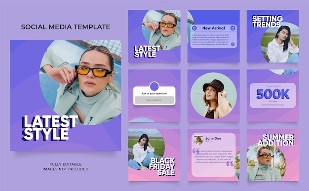 Szablon mediów społecznościowych baner moda sprzedaż promocja w pełni edytowalny instagram i facebook kwadratowa ramka pocztowa puzzle organiczny plakat sprzedaży