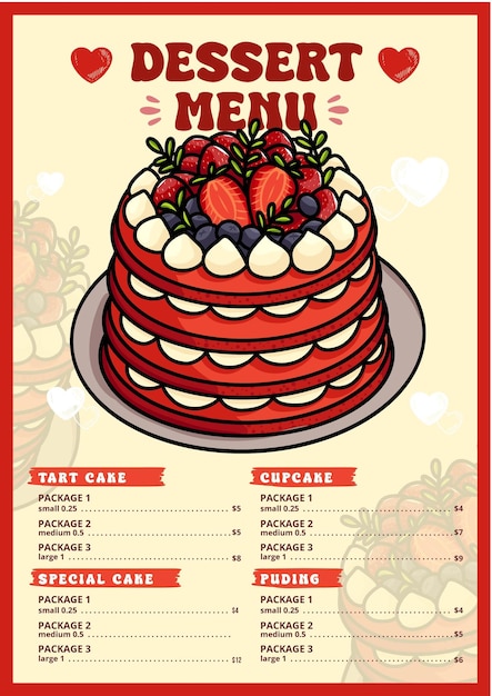 szablon menu deserów dla kawiarni cukierniczej