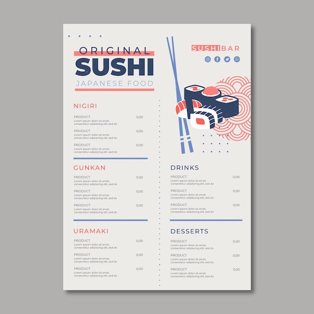 Plik wektorowy szablon menu dla restauracji sushi