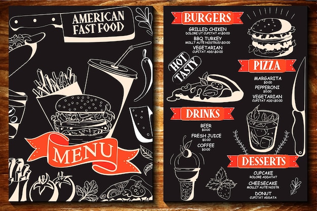 Plik wektorowy szablon menu hamburgerów dla restauracji na tablicy tła ilustracja wektorowa broszury żywności