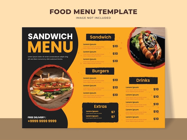 Szablon menu kanapki dla restauracji typu fast food