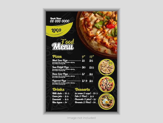 Szablon menu restauracji dla luksusowych mieszkań wakacyjnych