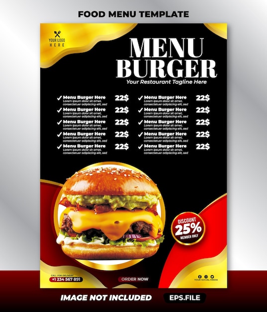 Plik wektorowy szablon menu restauracji luksusowe jedzenie burger nowoczesny