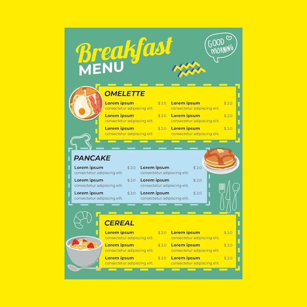 Plik wektorowy szablon menu restauracji śniadaniowej