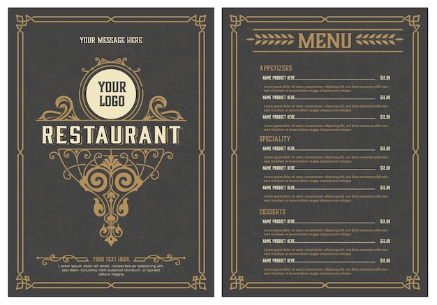 Plik wektorowy szablon menu restauracji. zabytkowy styl.