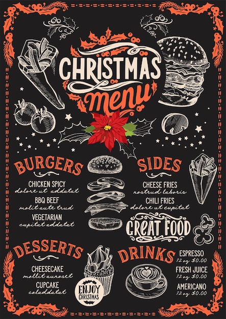Szablon menu świątecznego na brunch na tablicy