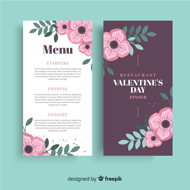 Szablon Menu Valentine Kwiaty