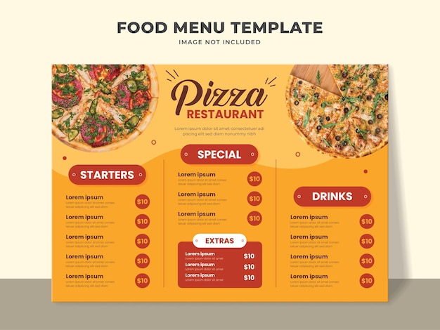 Szablon menu żywności dla pizzerii
