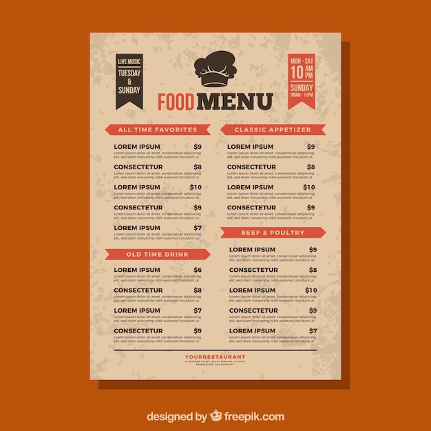 Szablon Menu żywności