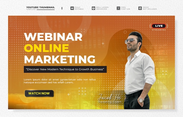 Szablon miniatury Youtube webinaru online marketing