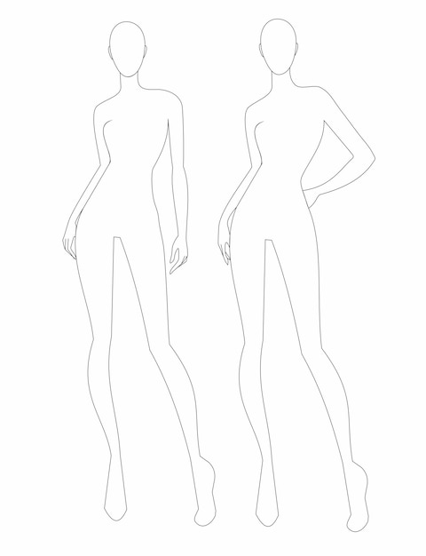 Plik wektorowy szablon mody kobiet w różnych pozach, rozmiar głowy 9 do rysunku technicznego