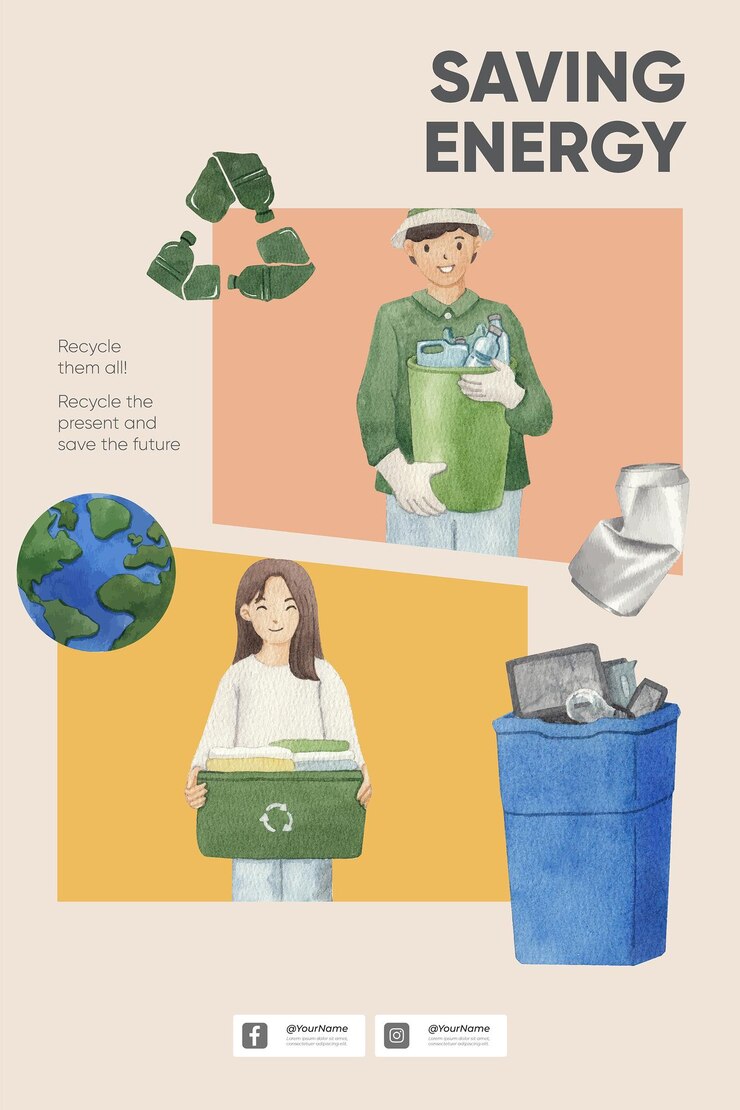 Szablon na Pinterest z globalną koncepcją recyklingu w stylu akwareli