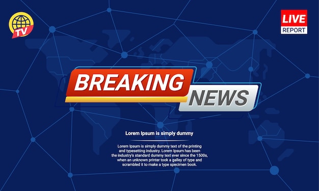 Szablon najświeższych wiadomości z czerwono-białą plakietką z tłem mapy ziemi i świata TV News show Broadcast
