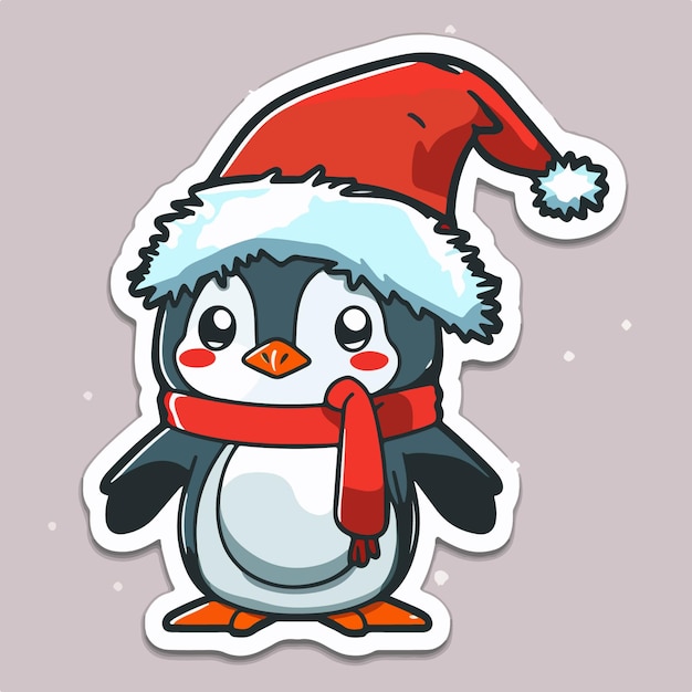 Szablon naklejki z bożonarodzeniowym pingwinem bożonarodzeniowym pingwinem w kapeluszu naklejek z postaciami Kolekcja zimowa