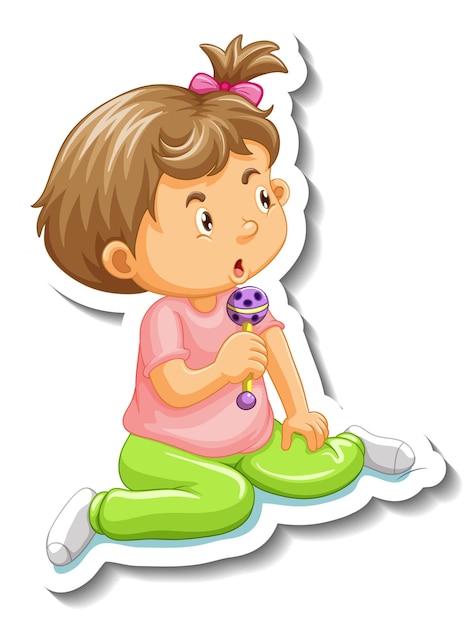 Plik wektorowy szablon naklejki z postacią z kreskówek małej dziewczynki na białym tle