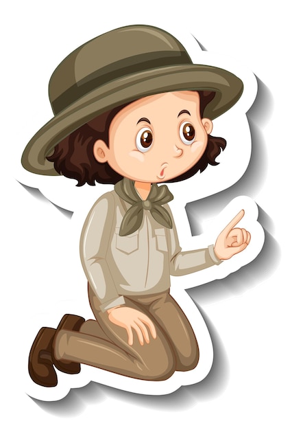 Plik wektorowy szablon naklejki z postacią z kreskówek z dziewczyną w stroju safari