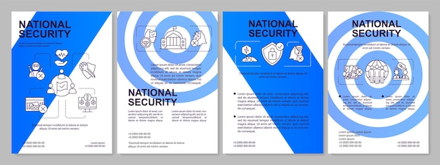 Szablon Niebieskiej Broszury Programu Bezpieczeństwa Narodowego Ochrona Państwa Projekt Ulotki Z Liniowymi Ikonami 4 Układy Wektorowe Do Prezentacji Roczne Raporty Arial Myriad Proregular Używane Czcionki