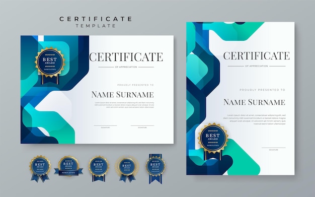 Szablon Nowoczesnego Certyfikatu Premium Niebieski Gradient Niebieski Szablon Certyfikatu Osiągnięć Z Odznaką Za Dyplom Za Osiągnięcie Biznesowe Zaszczyt Elegancki Szablon Dokumentu
