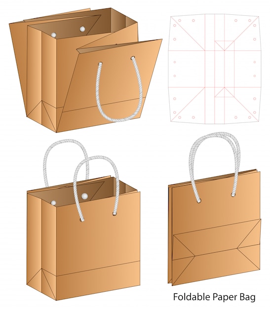 Szablon Opakowania Papierowej Torby Wycinane. 3d