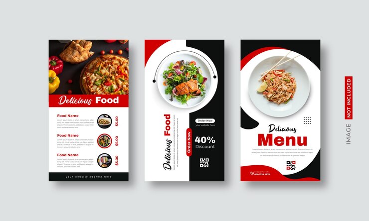 Wektor szablon opowiadań na instagramie menu restauracji