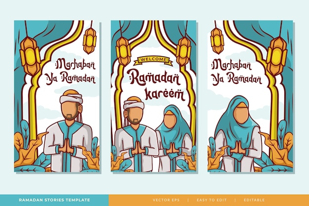 Szablon Opowieści Ramadan Kareem Z Ręcznie Rysowaną Islamską Ilustracją