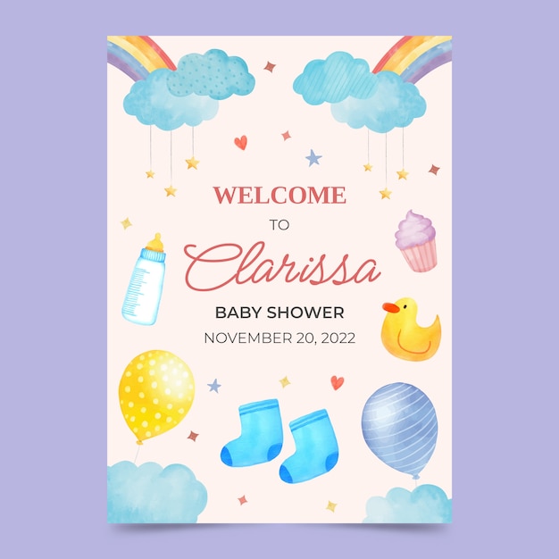 Plik wektorowy szablon plakatu akwarela baby shower