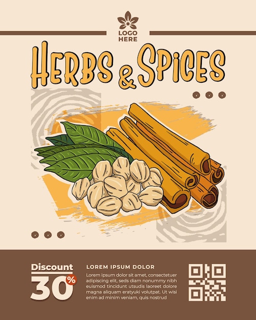 Szablon Plakatu Herb And Spices Z Etnicznymi Klimatami Dla Branży Napojów Ziołowych