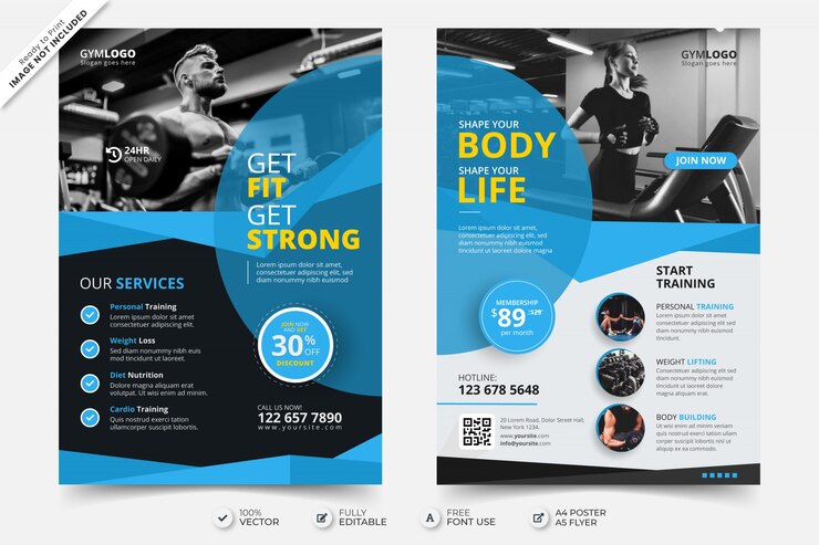 Szablon plakatu ulotki siłowni fitness ze zdjęciem