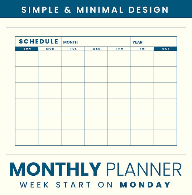 Szablon Planera Miesięcznego Prosty I Minimalny Projekt Początek Tygodnia W Niedzielę Rozmiar A4