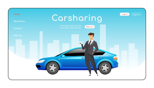 Szablon płaski kolor strony docelowej Carsharing
