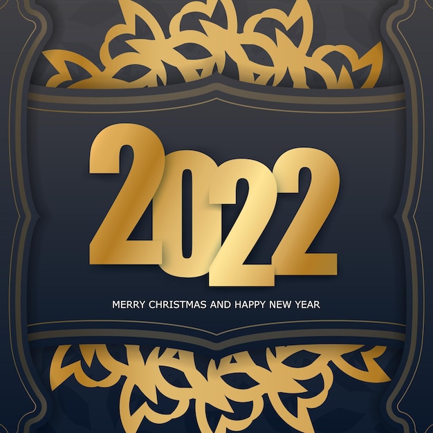 Szablon Pocztówki Szczęśliwego Nowego Roku 2022 Czarny Kolor Z Zimowym Złotym Ornamentem