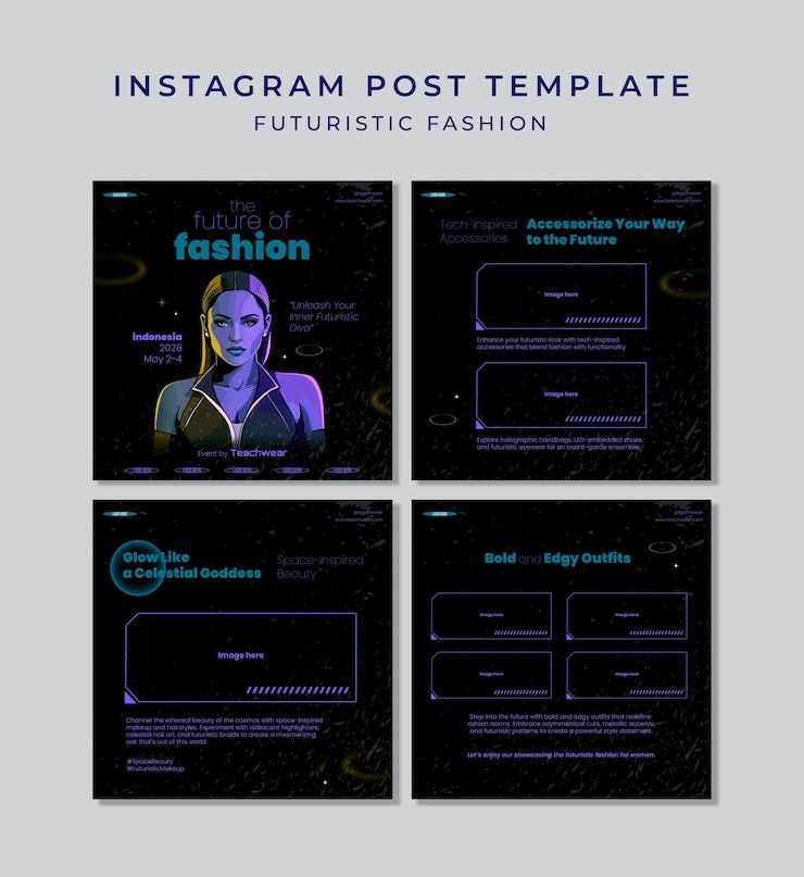 Wektor szablon posta na instagramie futurystyczna moda