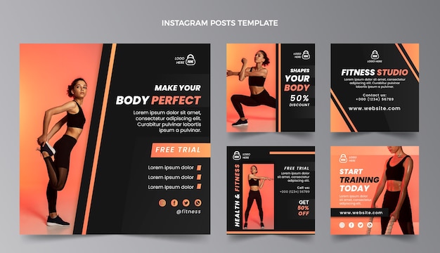 Szablon postów na instagramie z gradientem fitness