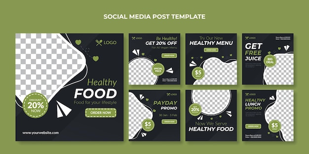 Plik wektorowy szablon postów o zdrowej żywności w mediach społecznościowych banner żywnościowy dla restauracji i kawiarni