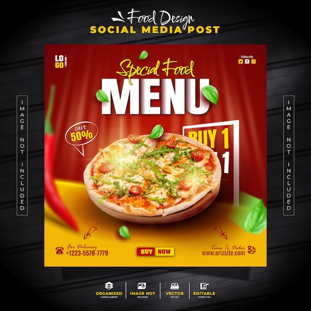 Plik wektorowy szablon postów w mediach społecznościowych pizza food menu