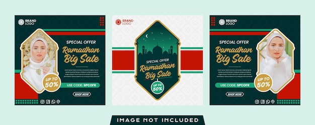 Plik wektorowy szablon postu promocyjnego ramadhan kareem w kolorze zielonym i czerwonym