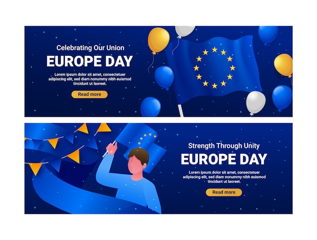 Plik wektorowy szablon poziomego banera gradient europe day