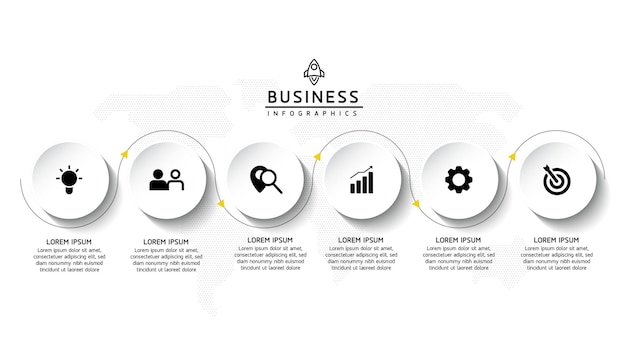 Plik wektorowy szablon prezentacji biznesowej infografiki wektorowej z okrągłym połączeniem z 6 opcjami