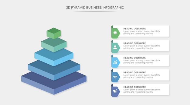 Szablon projektowania infograficznego trójkątnej piramidy hierarchicznej z pięcioma krokami
