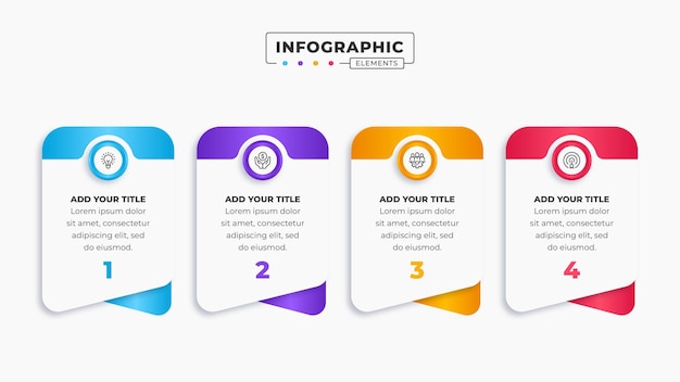 Szablon projektowania infografiki etykiety biznesowej z 4 krokami lub opcjami