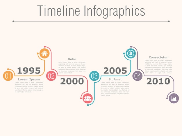 Plik wektorowy szablon projektowania infografiki linii czasu z liczbami, ikonami, datami i miejscem dla ilustracji wektorowej tekstu eps10