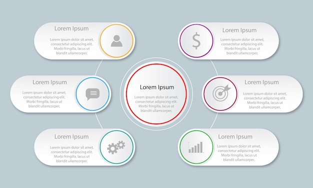 Szablon projektowania infografiki wektorowej z 6 opcjami lub krokami