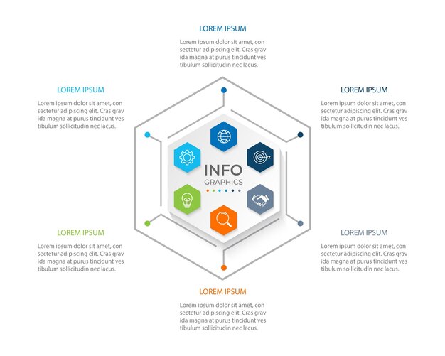 Plik wektorowy szablon projektowania infografiki wektorowej z 6 opcjami lub krokami