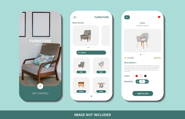 Plik wektorowy szablon projektowania interfejsu aplikacji do zakupów mebli online