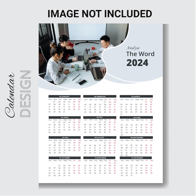 Plik wektorowy szablon projektowania kalendarza cyfrowego 2024