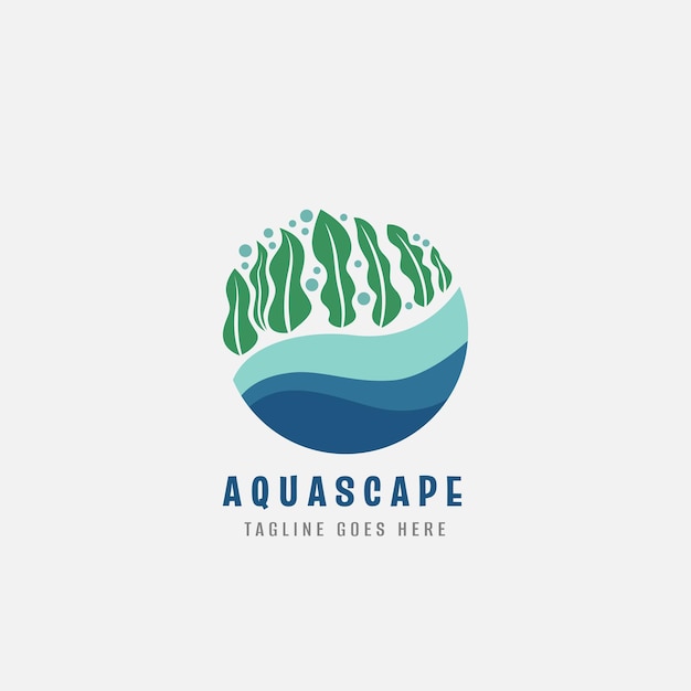 Plik wektorowy szablon projektowania logo aquascape ilustracja wektorowa akwarium i wodorostów