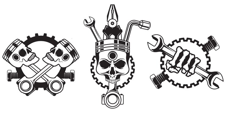 Wektor szablon projektowania logo skull mechanic hardcore mechanic logo clipart dla maszyn cricut